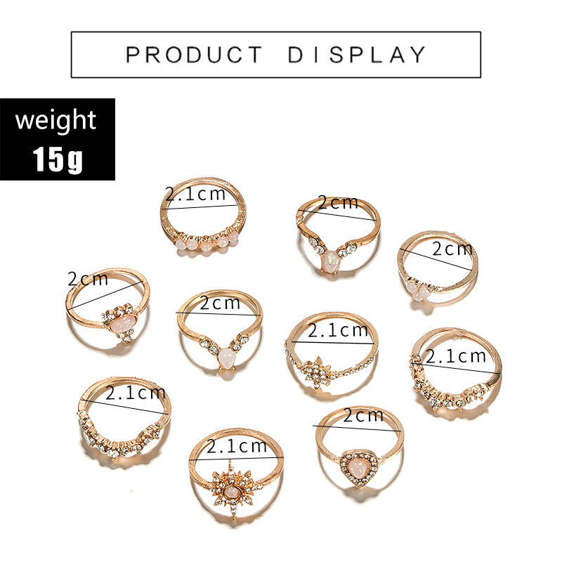 New Fashion Star Water Drop Diamond Alloy Ring 10Piece Setpicture1
