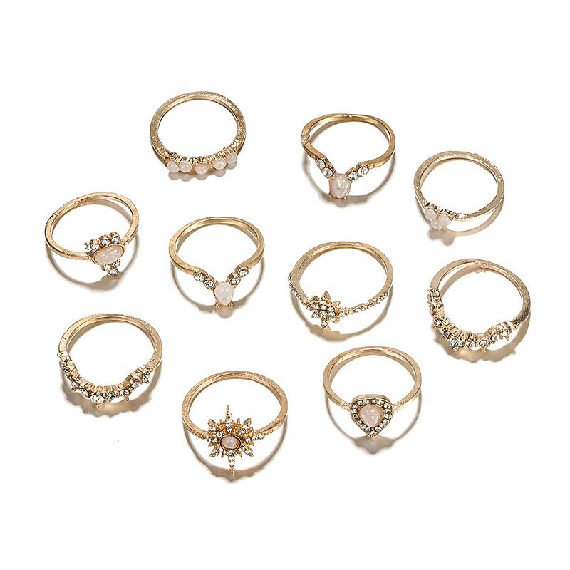 New Fashion Star Water Drop Diamond Alloy Ring 10Piece Setpicture6