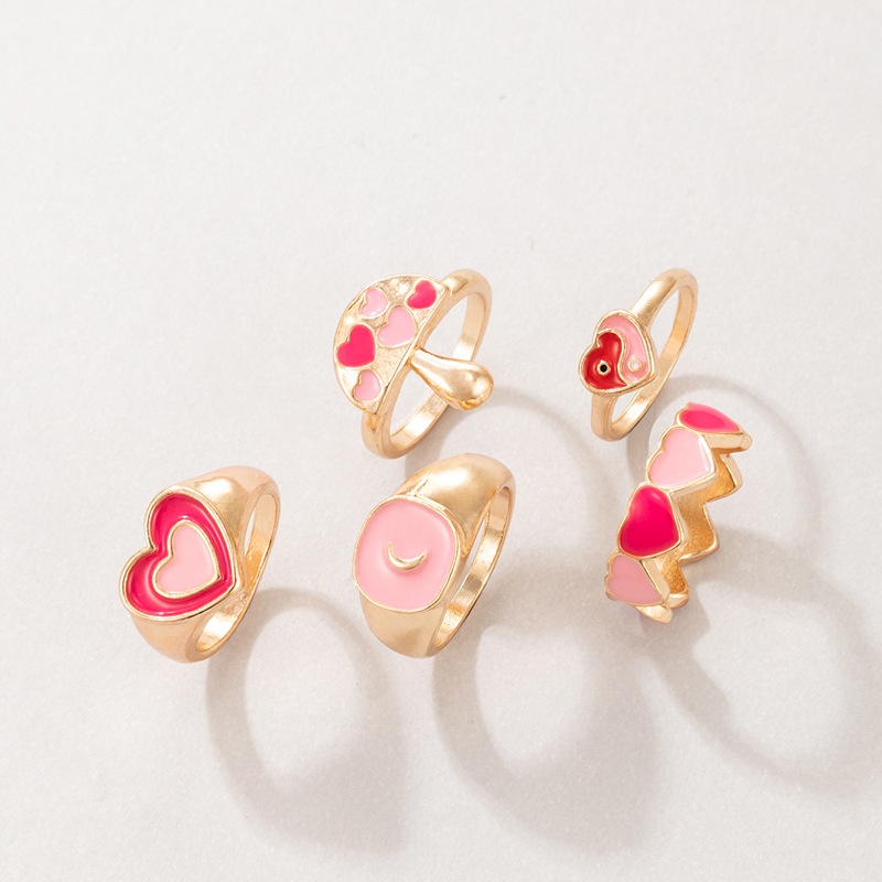 New Style Pink heart Mushroom Tai Chi Oil Dripping Ring 5Piece Set