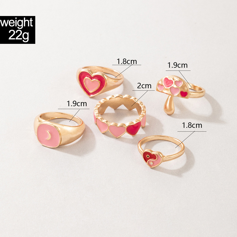 New Style Pink heart Mushroom Tai Chi Oil Dripping Ring 5Piece Setpicture1