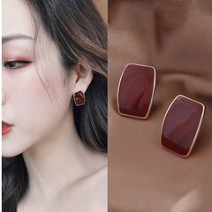 Fashion Wine Red Simple Dripping Square Alloy Ear Studs