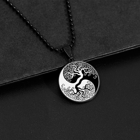 Collar de acero inoxidable con cuentas blancas y negras tótem dragón Fénix flor árbol de moda's discount tags