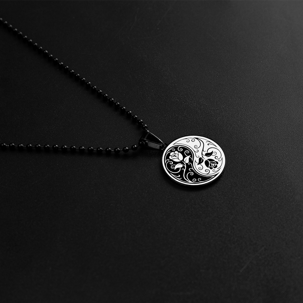 Mode Baum Blume Drachen Phoenix Totem Wei Schwarz Perle Edelstahl Halskettepicture4