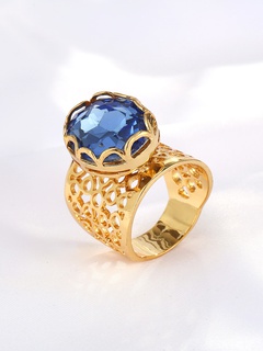 Retro Fashion Jewelry Copper Plating 18K Gold Inlaid Blue Zircon Hollow Ring