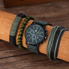 Army Style Student Sports Three Eyes Calendar Watch Men's Quartz Watch and Bracelet Set