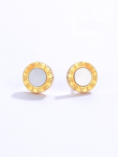 Fashion Simple Ornament Electroplated 18 Golden round Roman Digital Stainless Steel Stud Earrings