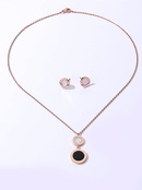 Fashion Simple Stainless Steel Plating 18 Gold Round Pendant Necklace Earings Set Setpicture8