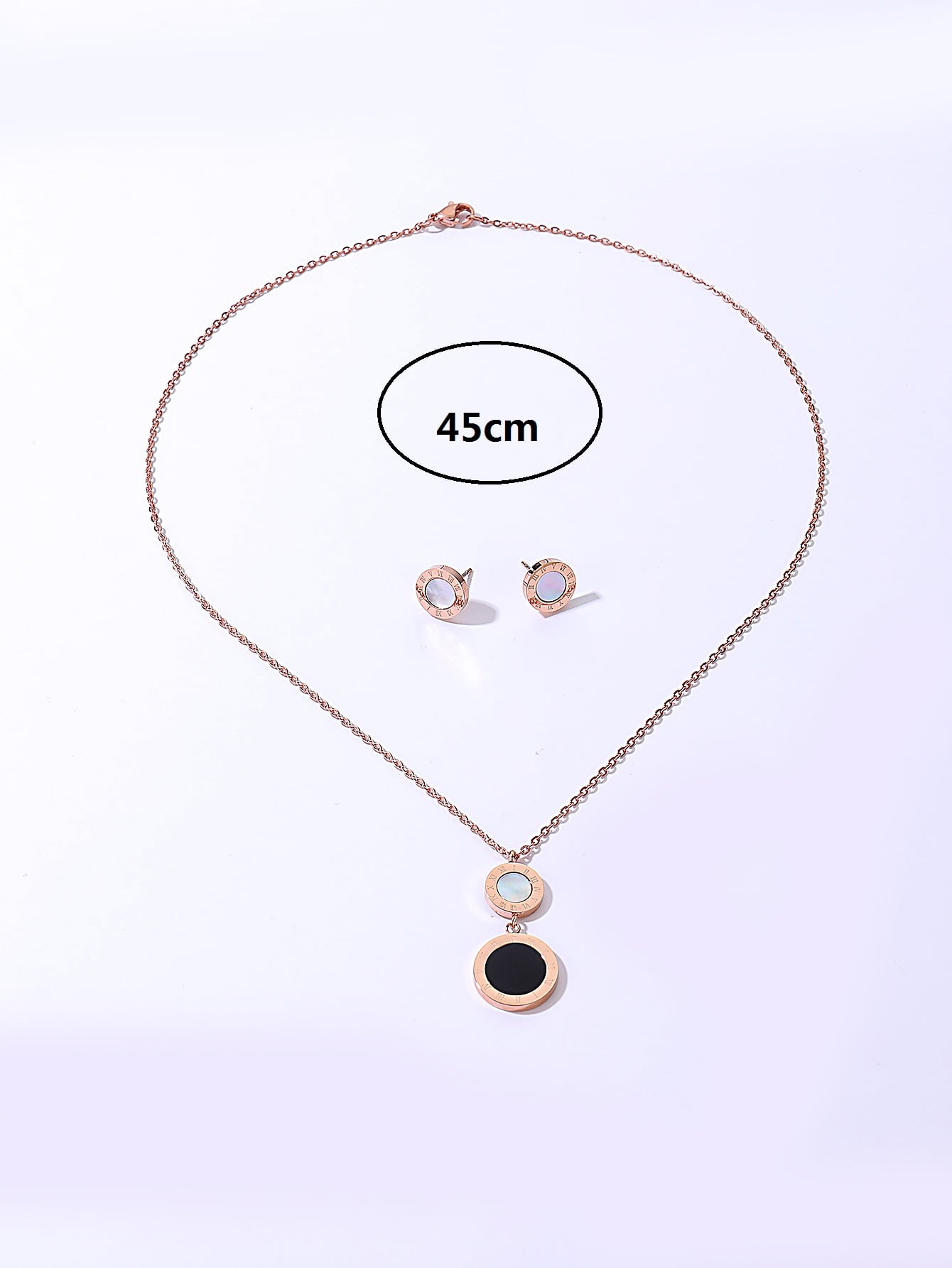 Fashion Simple Stainless Steel Plating 18 Gold Round Pendant Necklace Earings Set Setpicture5