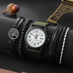 Fashion Army Style Woven Nylon Strap Men's Calendar Sports Quartz Watch bracelet set