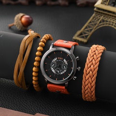 Fashion Pu Belt Men's Watch Retro Style Hollow Student Sports Quartz Watch Bracelets set Wholesale
