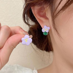 Fashion Asymmetric Purple Flower Summer Simple Cute Resin Earrings