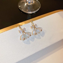 Fashion Cute Bow Crystal Bell Geometric Shaped Copper Earrings