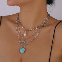 Mode Multi-Couche pendentif coeur forme Turquoise alliage perle Collier