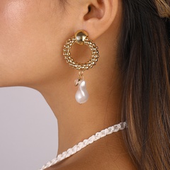 fashion Geometric pendant artificial Pearl Rhinestone alloy stud Earrings