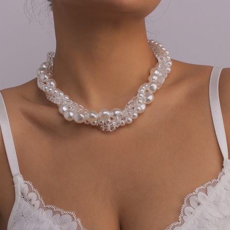 Mode Geometrische multi schicht künstliche Perle strass Halskette's discount tags