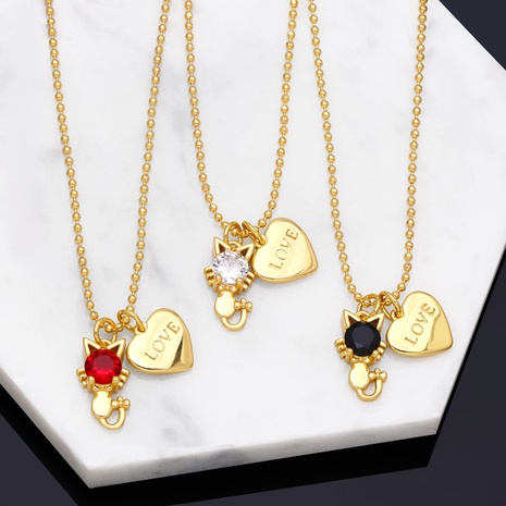 Fashion Cute Cat Heart Pendant Clavicle Chain Necklace Wholesale's discount tags
