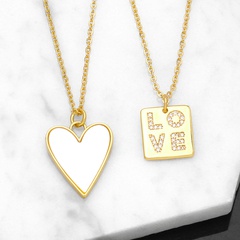 Retro Fashion Heart Love Letter Square Pendant Clavicle Chain Necklace