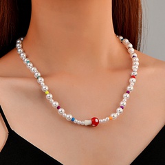 Fashion Bohemian Style Mushroom  Pearl Colorful Beaded Clavicle Chain Necklace