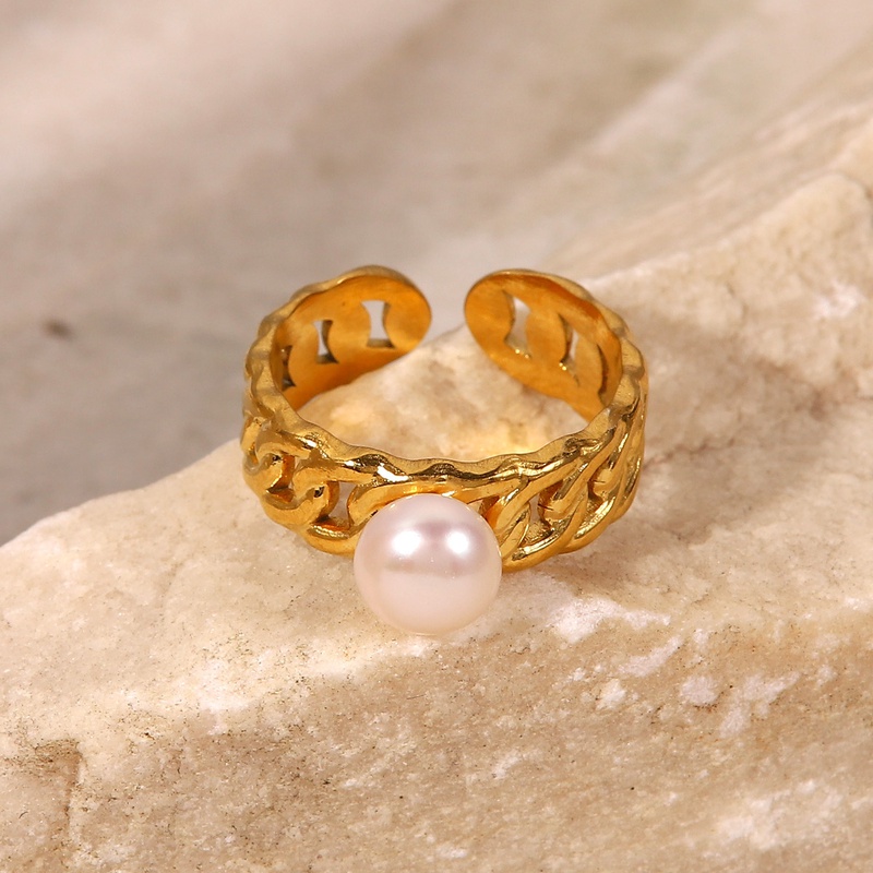 Neue stil 18K Gold berzogene Edelstahl Kette Perle Ring