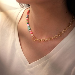 Neue Stil Hohlen Herz Anhänger 18K Gold überzogene Edelstahl Farbe Keramik Stitching Kreuz Kette Halskette