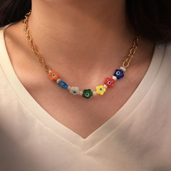 Neue Mode Stil 18K Gold überzogene Edelstahl Farbige Glasur Blume Stitching Kreuz Kette Halskette
