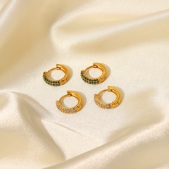New Fashion White Green Zircon 18K Gold Stainless Steel Earrings