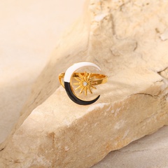Neue Mode Schwarz und Weiß Tropft Mond Sterne 18K Gold Edelstahl Ring