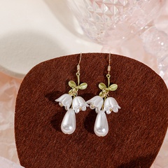 Fashion Lily Pendant Pearl Handmade Sweet Alloy Earring Female