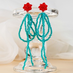Fashion Crystal Flowers Long Tassel Handmade Beaded Earrings
