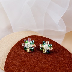 Fashion Pearl Crystal Flower Sweet Double Layer Four Leaf Clover Ear Stud