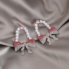 Fashion Inlay Strass Künstliche Perle Voll-Jeweled Bogen Ohrringe