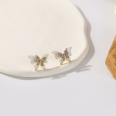 Fashion New Diamond-Embedded White Butterfly Alloy Studs Earrings