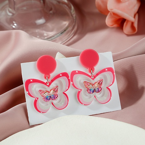 Cartoon Three-Dimensional Printing Butterfly Sweet Pink Cute Copper Earrings's discount tags