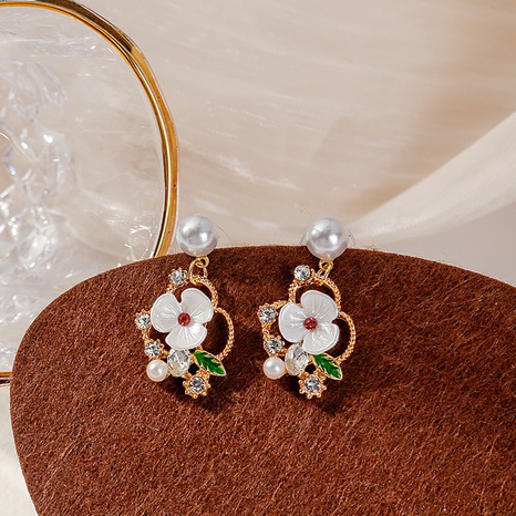 Sweet Cute Simulation Pearl Flower Earrings Inlay Rhinestone Ear Jewelry's discount tags