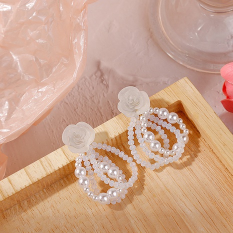 Spring Summer New White Rose Sweet Pearl Earrings's discount tags