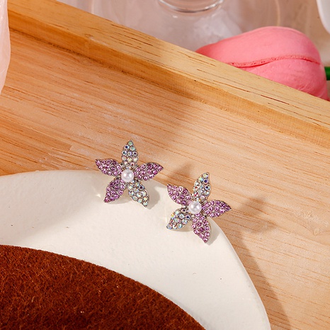 Fashion New Spring and Summer Inlay Colorful Crystals Star Pearl Ear Studs's discount tags