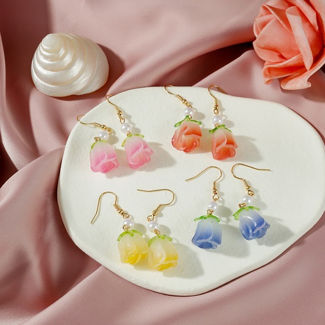 Spring and Summer Transparent Colored Glaze Rose Pearl Alloy Earrings's discount tags