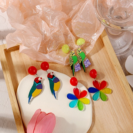 Sweet Cartoon Colorful Multicolor Magpie Parrot Flower Alloy Earrings's discount tags
