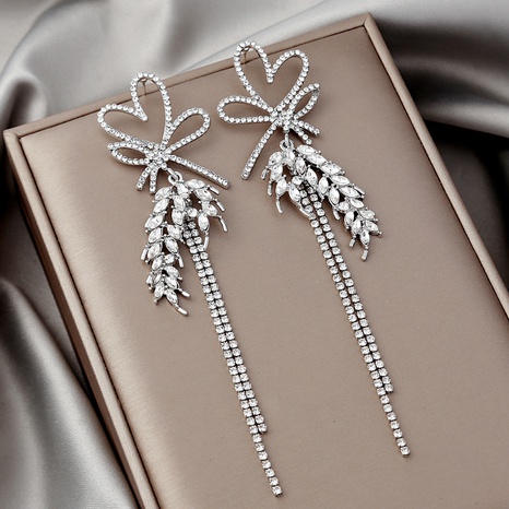 Fashion Geometric Heart Shaped Ribbon Wheat Tassel Long Alloy Earrings's discount tags