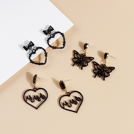 Dark Series Heart Shaped Butterfly Paint Fashion Frosty Earrings Women's discount tags