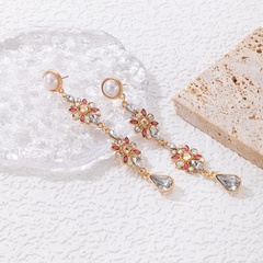 Mode Farbe Diamant Blume Wasser Tropfen Perle Intarsien Kette Ohrringe