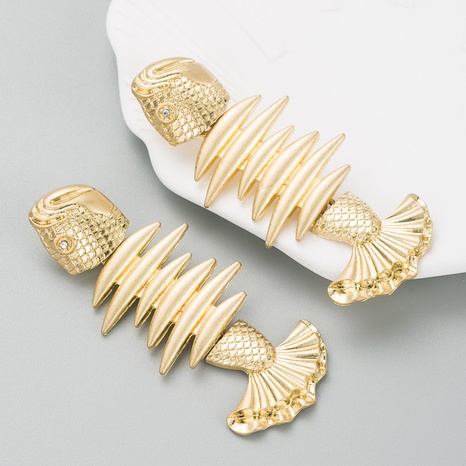 Moda creativa costura de aleación de espina de pescado Retro chapado en oro pendiente de gota de oreja's discount tags