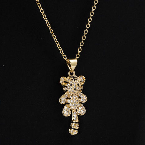 Mode Kupfer Reales Gold Überzogen Micro Intarsien Zirkon Ornament Kleiner Tiger Anhänger Halskette's discount tags