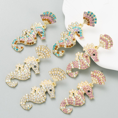 Moda Mar caballo en forma de incrustaciones de Color Diamante de imitación pendientes Mujer's discount tags