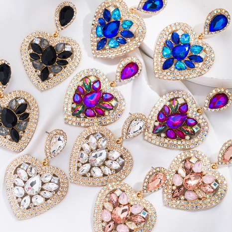 Pendientes de diamantes de imitación de colores incrustados en diamantes de aleación en forma de corazón de múltiples capas de moda's discount tags