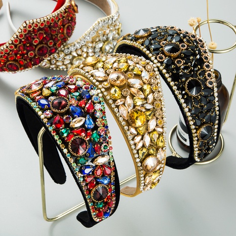 Fashion New Baroque Retro Colored Glass Crown Headband Hair Accessories Women's discount tags