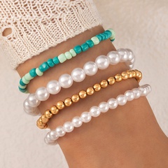 Fashion Simple Ethnic Blue Bead Stringed Pearls Multi-Layer Alloy Bracelet