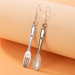 Fashion Spoon Fork Ear Hooks Geometric Asymmetric Tableware Alloy Earrings