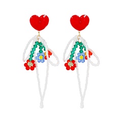 Fashion Creative Heart Bow Flower Tassel Handmade Beaded Stud Earrings