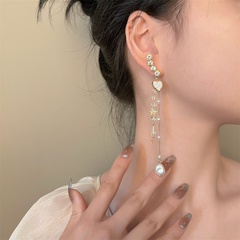Fashion Alloy Heart shape Pearl Flowers Earrings Artificial Rhinestone Drop Earrings